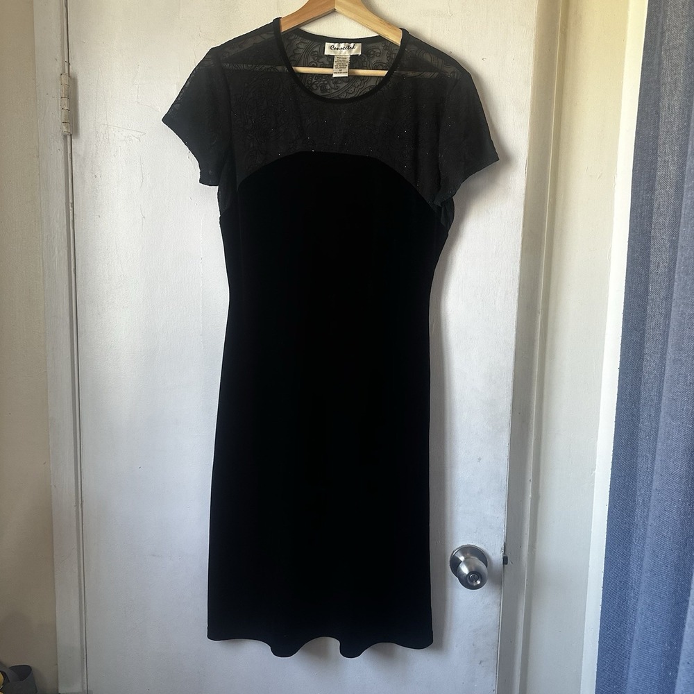 Connected Vintage Black Velvet Sheath Dress Mesh Sheer Y2K 90's Whimsigoth Sz 10